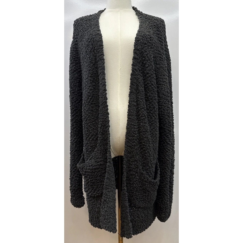 ZENANA Charcoal Gray Popcorn Knit Cardigan Open Front Pocket Sweater XL
